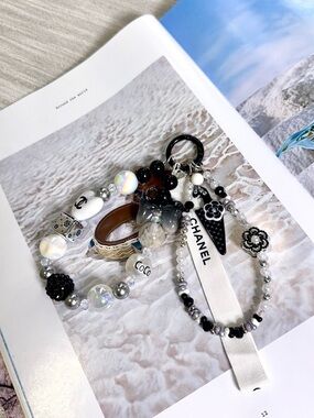 Authentic CHANEL Ribbon with Unbrand Beaded Bag Charm Set